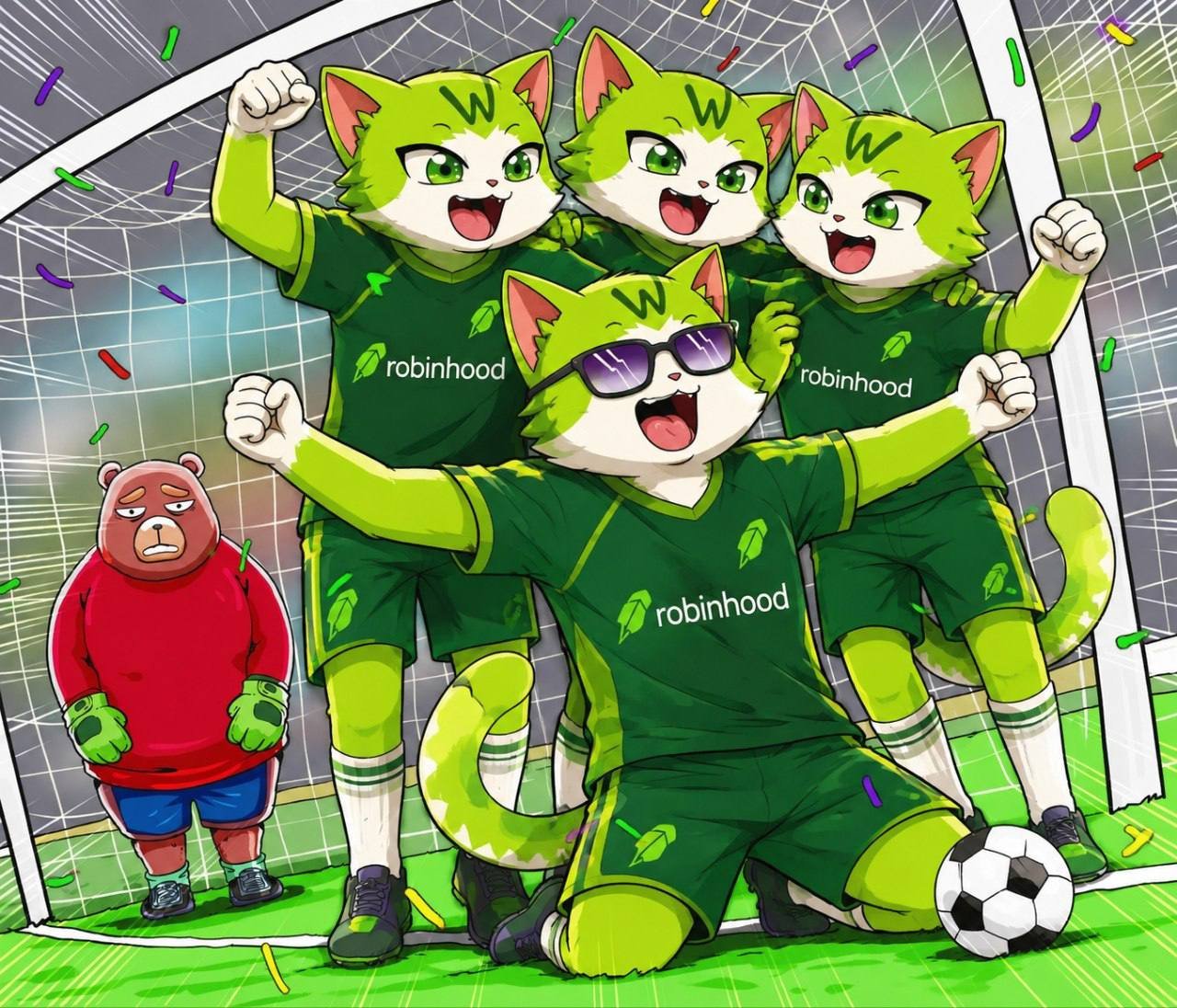 Wen Cat team celebrating in front of a goal